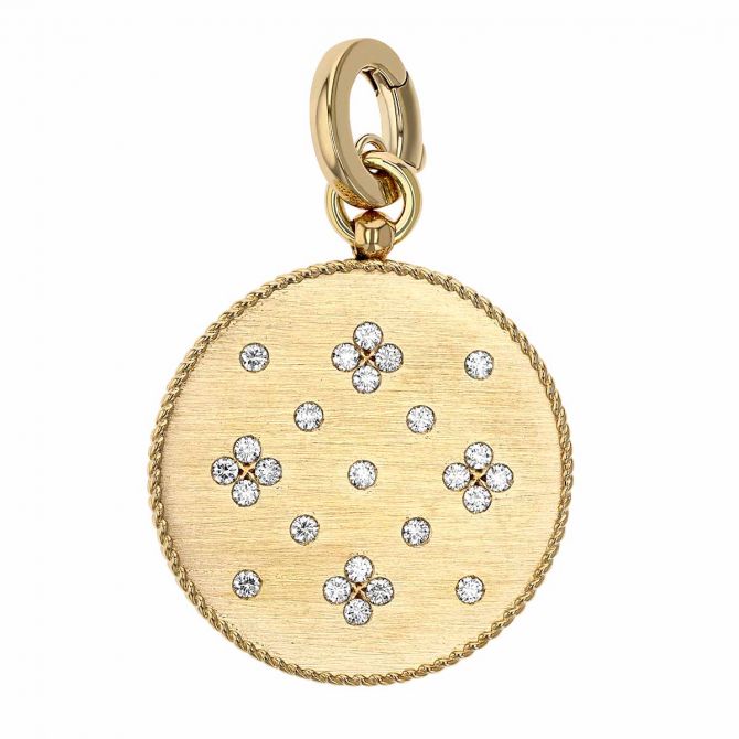 Roberto Coin Venetian Princess Medallion Charm with Scattered Diamonds in Yellow Gold