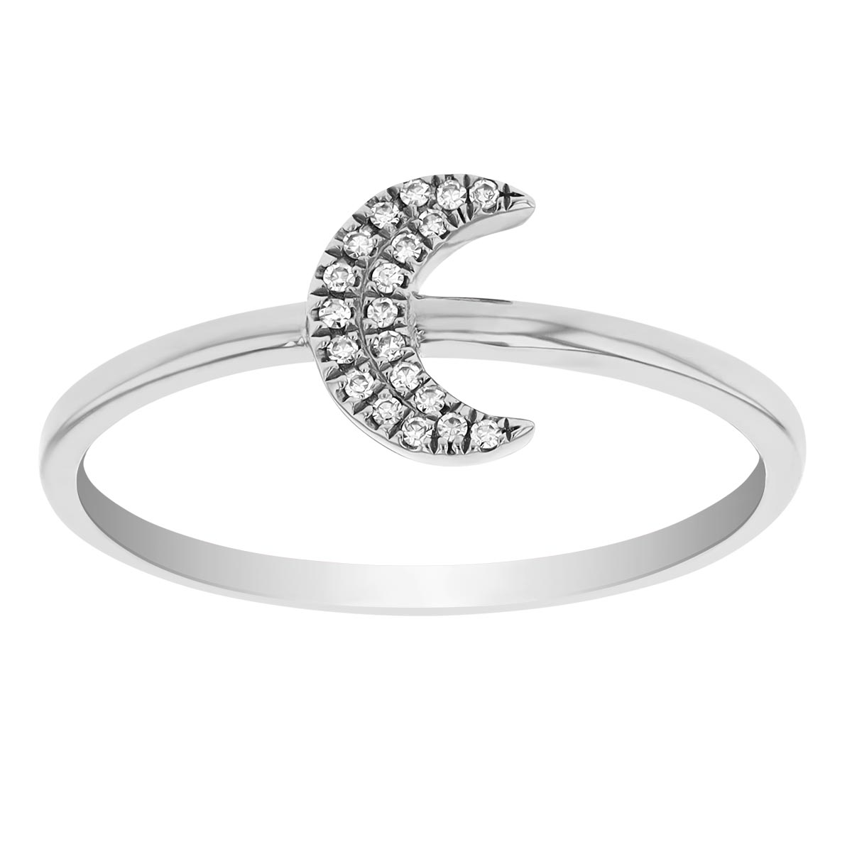 Diamond Pavé Crescent Moon Ring in White Gold