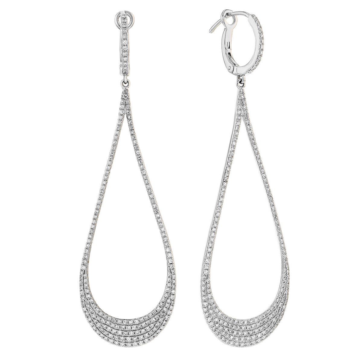 Diamond Pavé Open Teardrop Shaped Dangle Earrings in White Gold