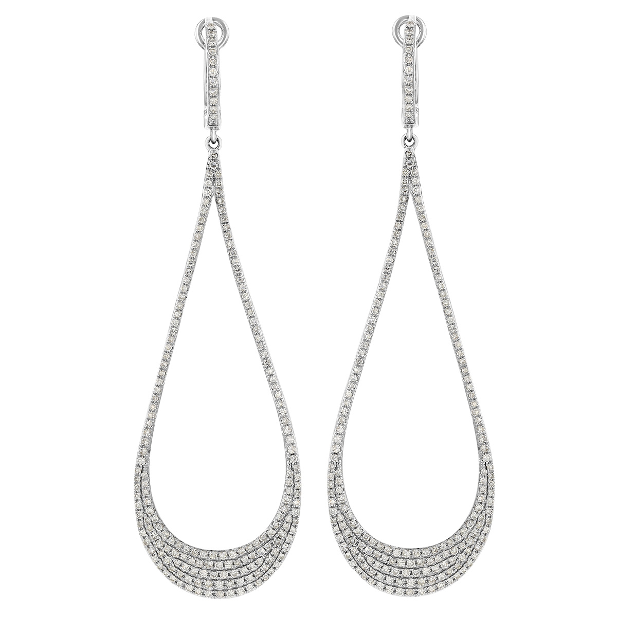 Diamond Pavé Open Teardrop Shaped Dangle Earrings in White Gold