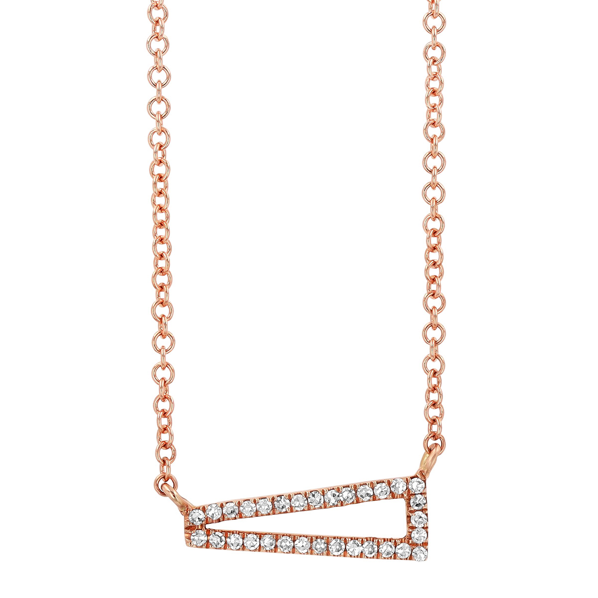 Diamond Elongated Horizontal Triangle Pendant in Rose Gold, 18