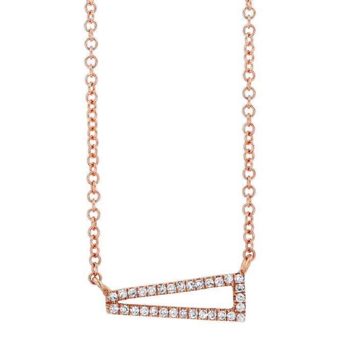 Diamond Elongated Horizontal Triangle Pendant in Rose Gold, 18"