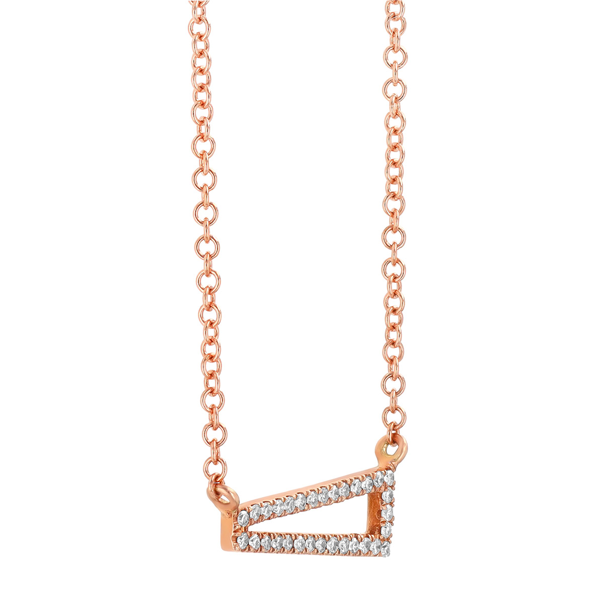 Diamond Elongated Horizontal Triangle Pendant in Rose Gold, 18