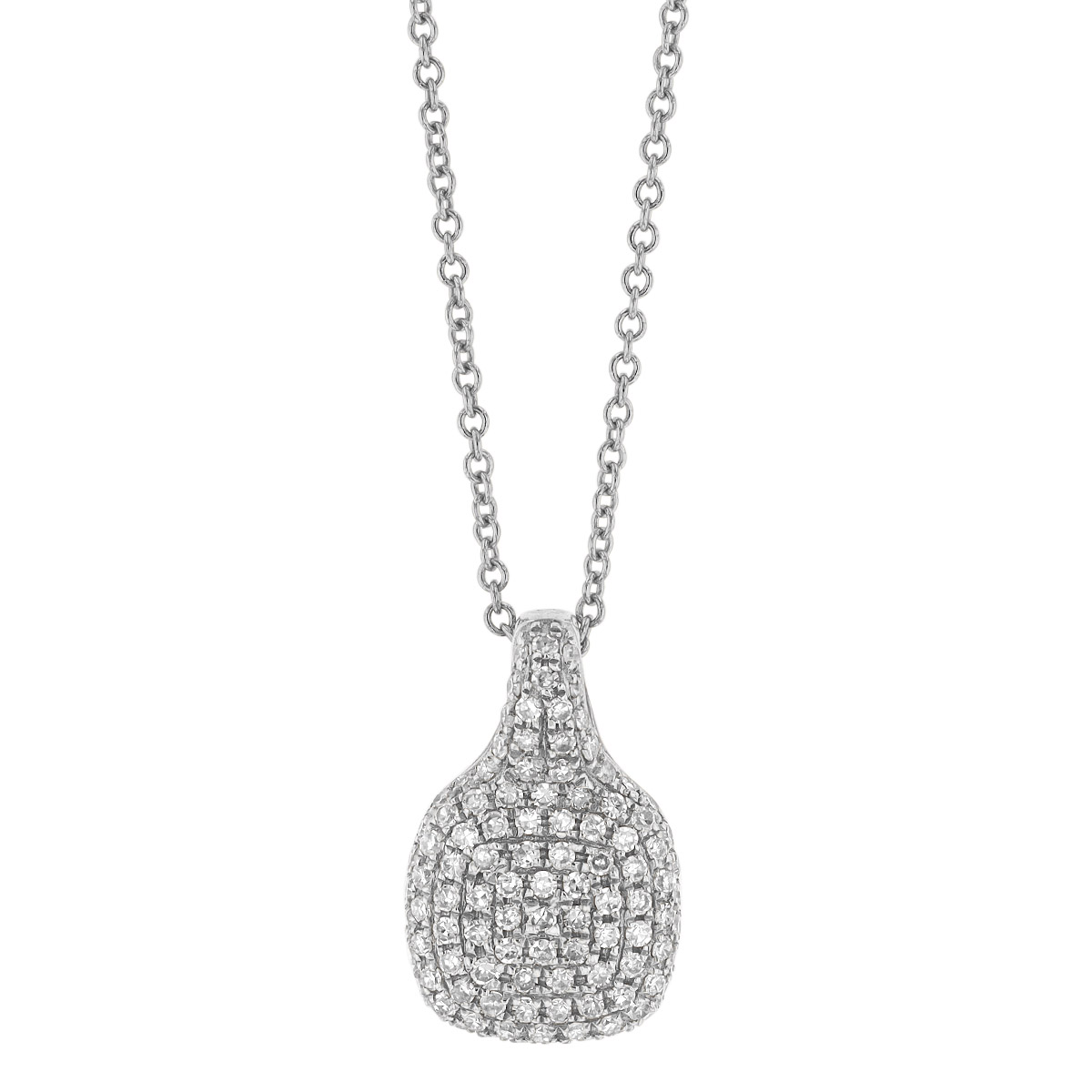Diamond Pavé Cushion Shape Pendant in White Gold, 16