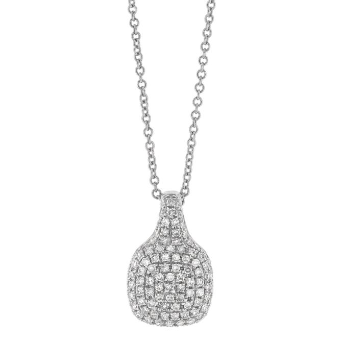 Diamond Pavé Cushion Shape Pendant in White Gold, 16"