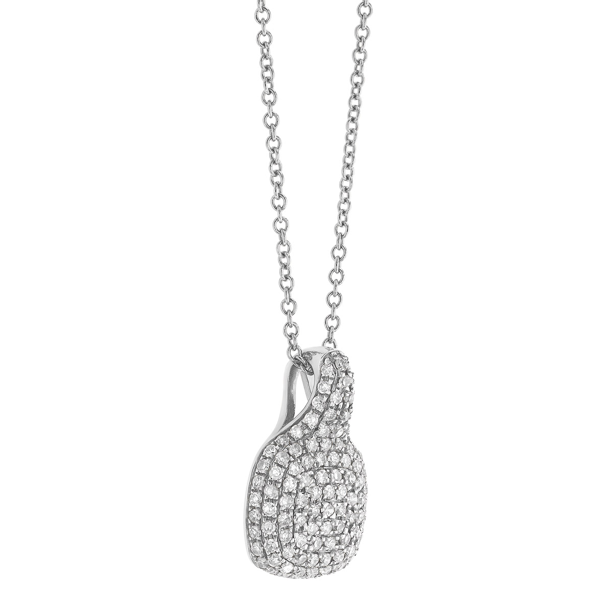Diamond Pavé Cushion Shape Pendant in White Gold, 16
