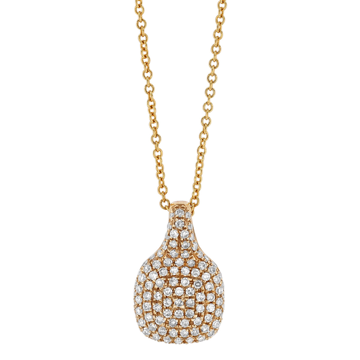 Diamond Pavé Cushion Shape Pendant in Yellow Gold, 16