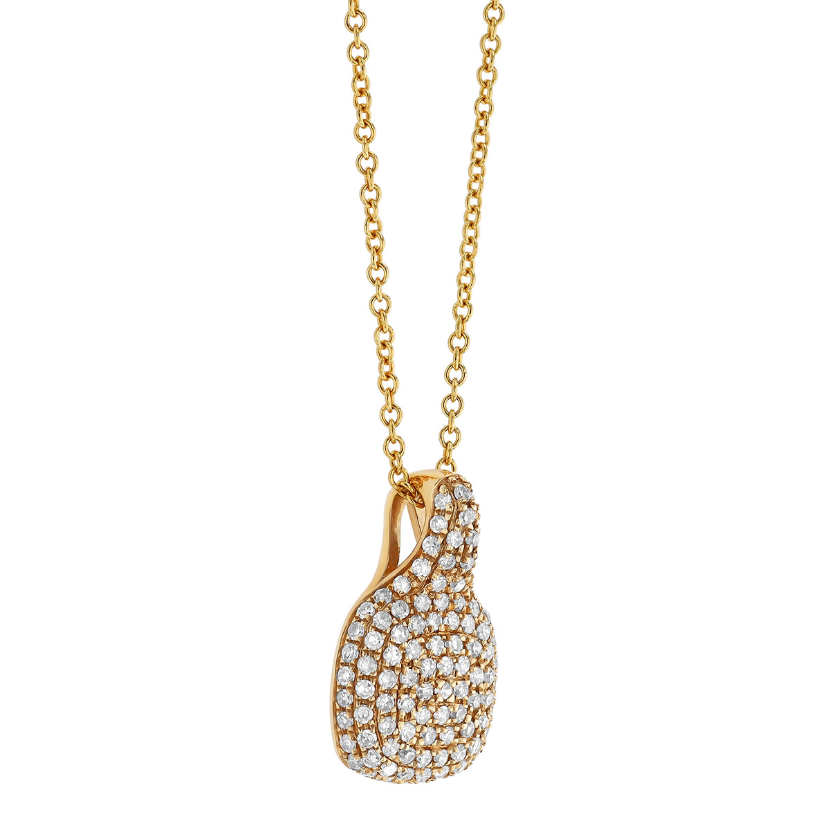 Diamond Pavé Cushion Shape Pendant in Yellow Gold, 16