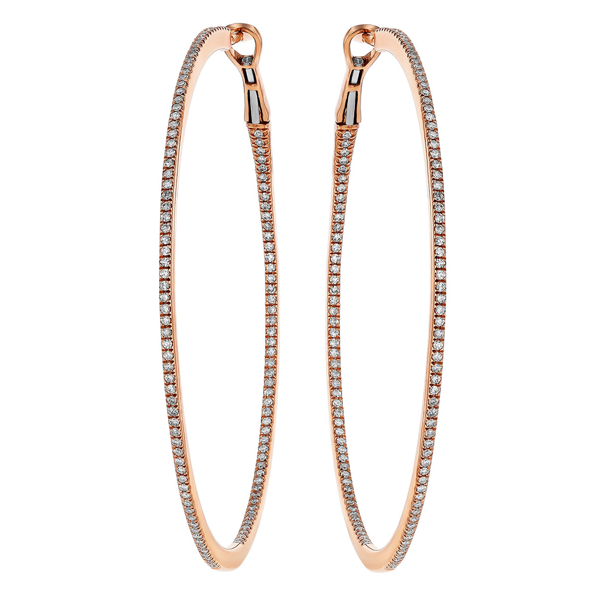 Diamond Inside Out Large Hoop Earrings in Rose Gold, 0.66 cttw, 51 mm