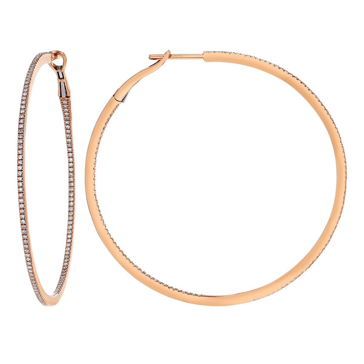 Diamond Inside Out Large Hoop Earrings in Rose Gold, 0.66 cttw, 51 mm