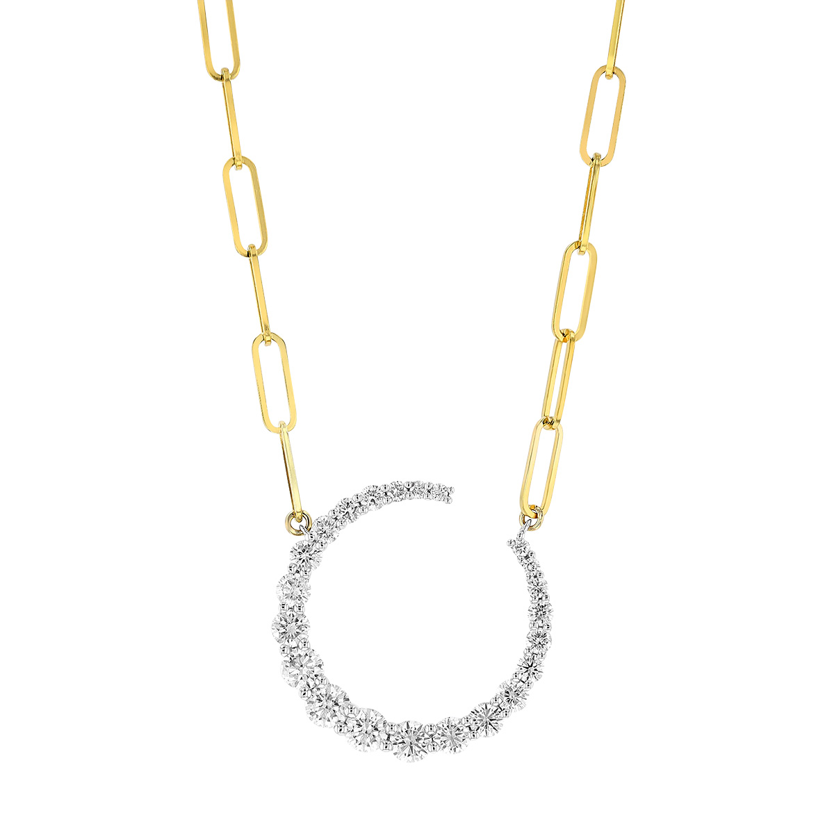 Graduated Diamond Open Circle Pendant in White & Yellow Gold, 18