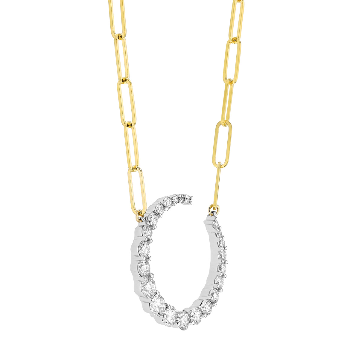 Graduated Diamond Open Circle Pendant in White & Yellow Gold, 18