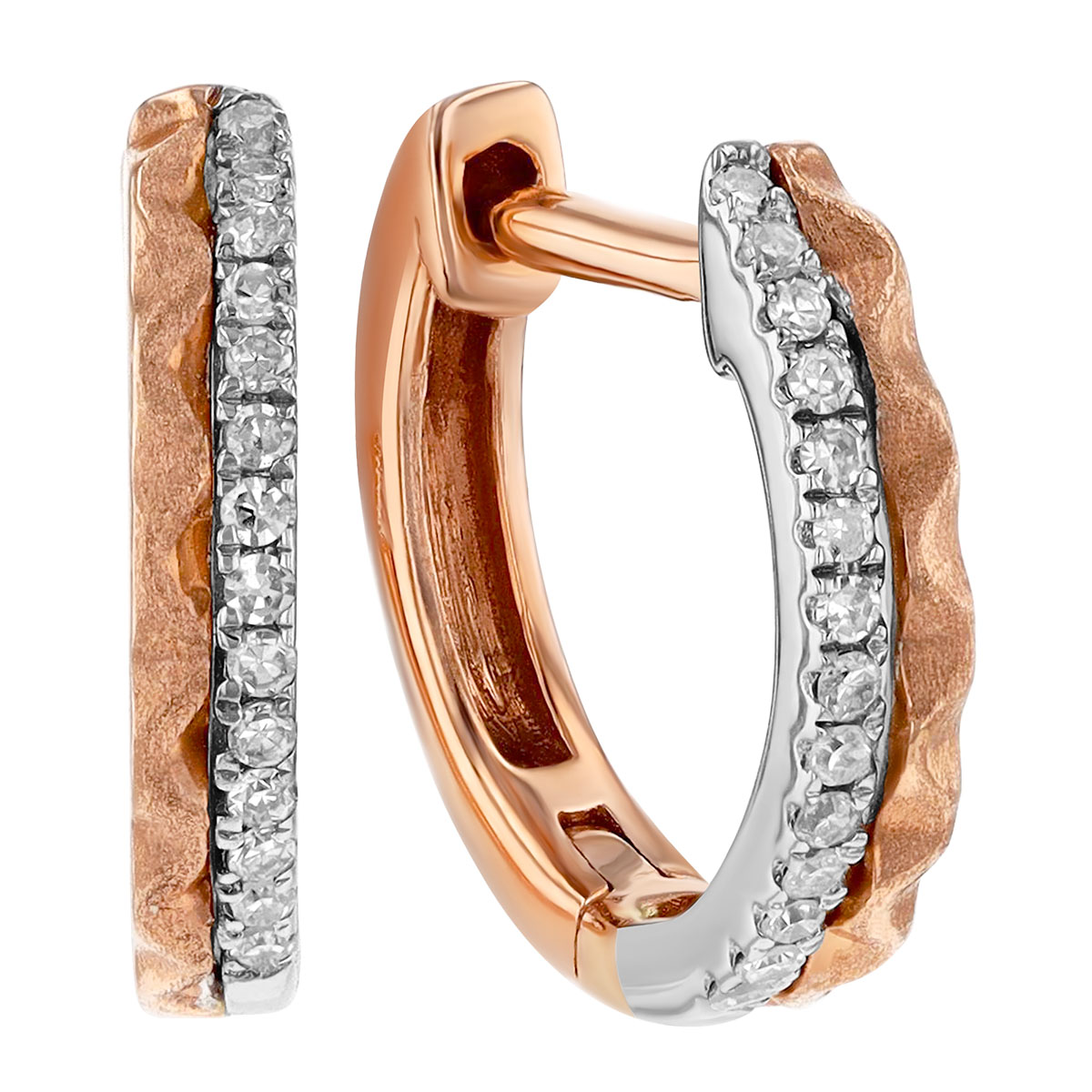 Diamond & Wave Texture Double Hoop Earrings in Rose & White Gold