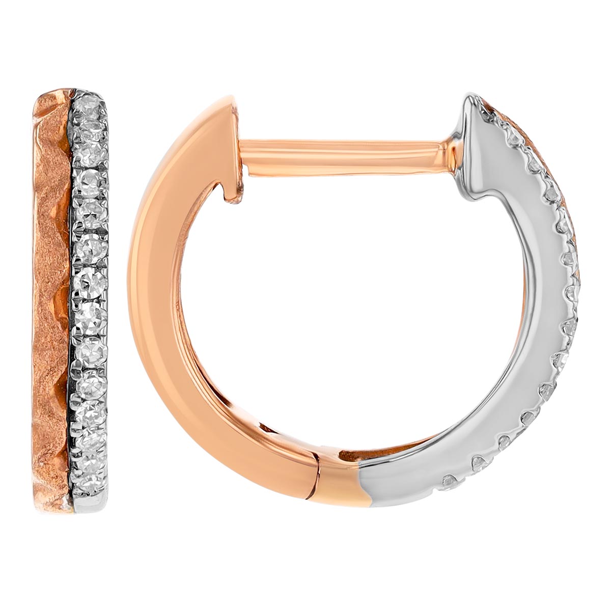 Diamond & Wave Texture Double Hoop Earrings in Rose & White Gold
