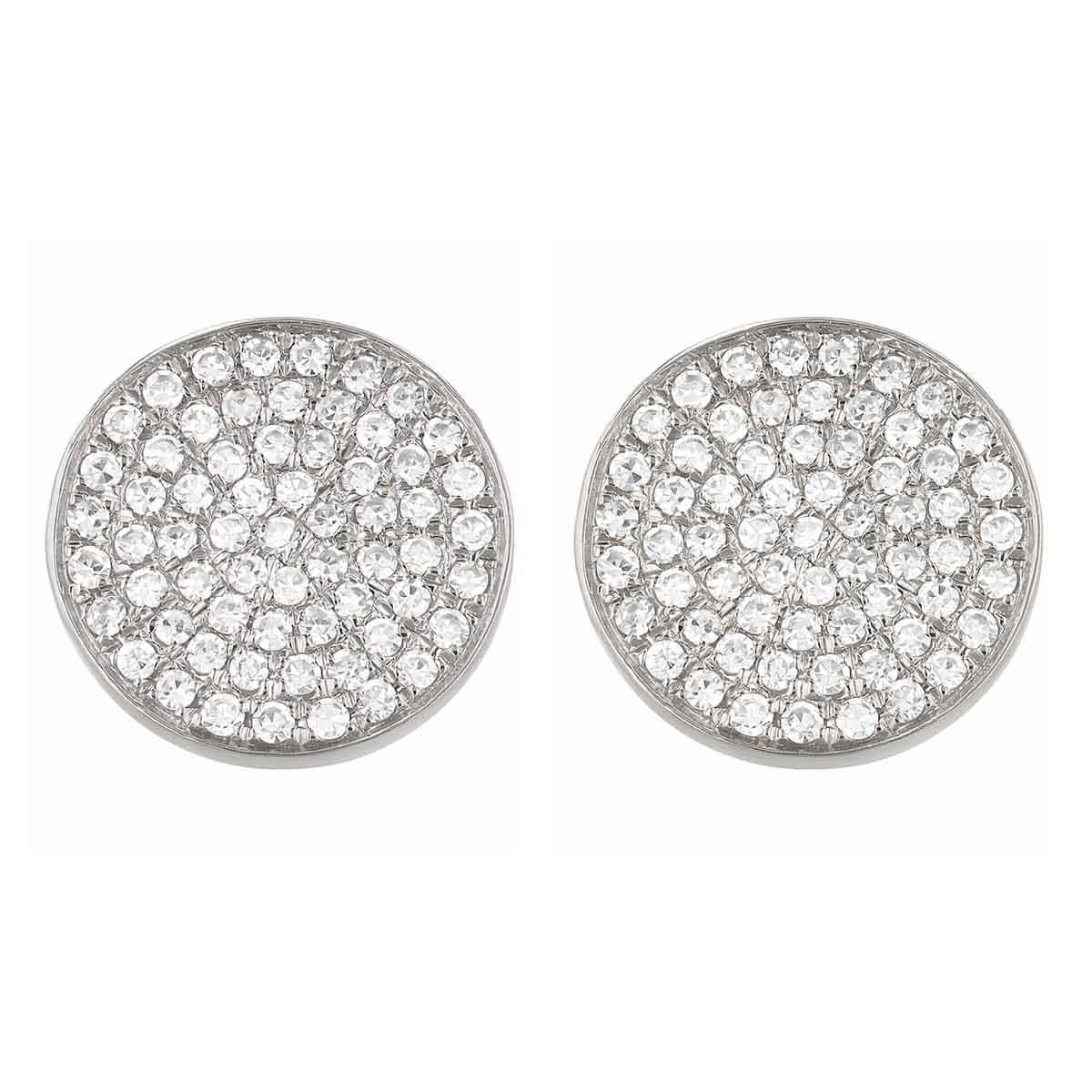 Diamond Pavé Disc Stud Earrings in White Gold