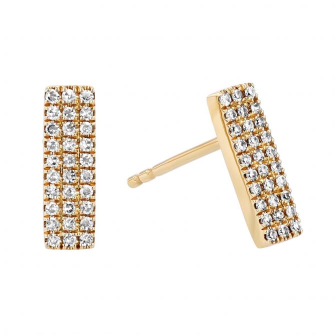 Diamond Pavé Rectangle Stud Earrings in Yellow Gold