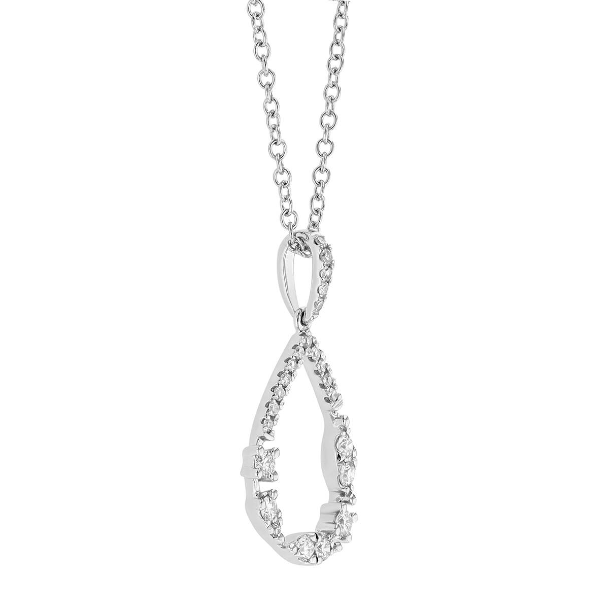 Diamond Mixed Setting Open Teardrop Shaped Pendant in White Gold, 16