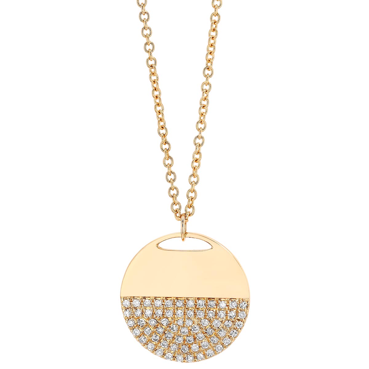 Diamond Pave Half Disc Pendant in Yellow Gold, 18