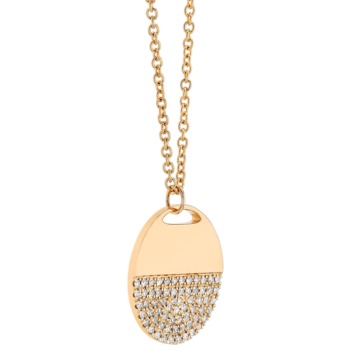 Diamond Pave Half Disc Pendant in Yellow Gold, 18