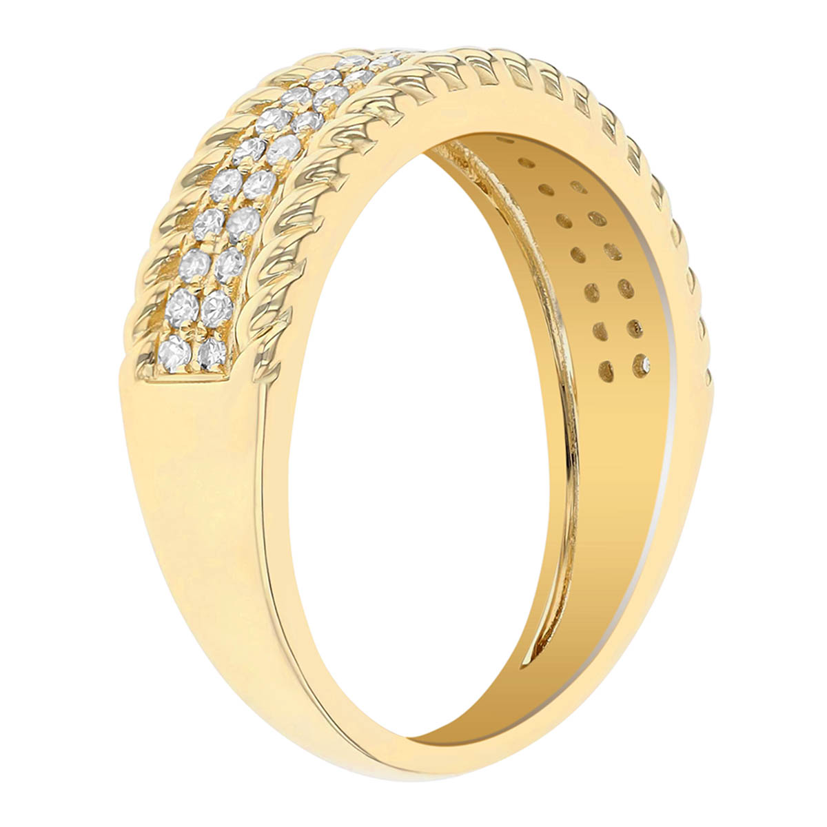 Diamond 2 Row Twisted Edge Ring in Yellow Gold