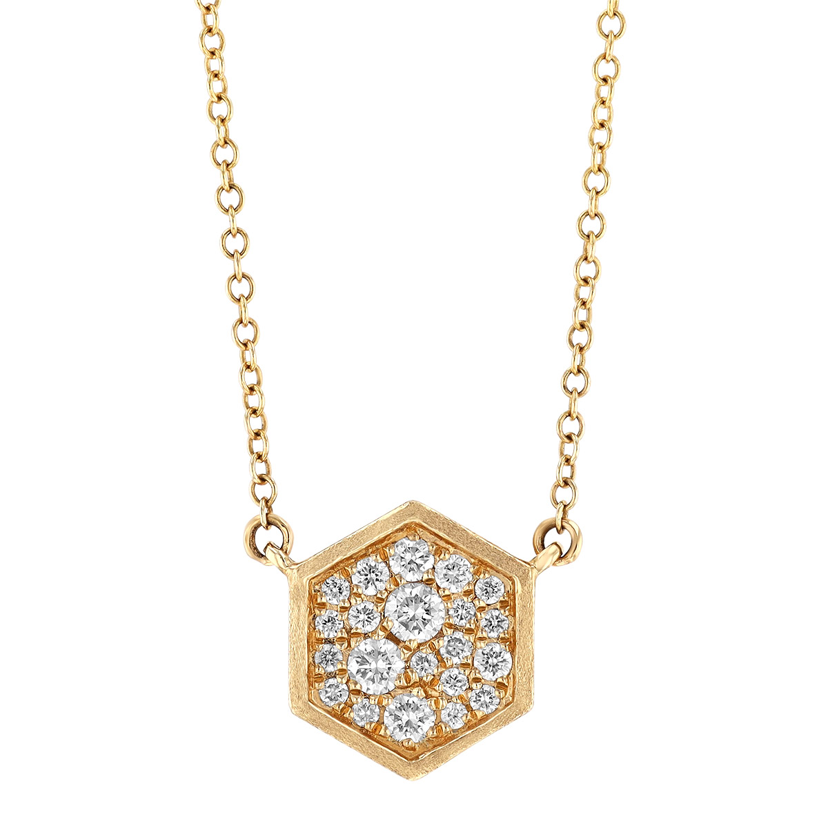 Diamond Pavé Hexagon Pendant in Yellow Gold, 18