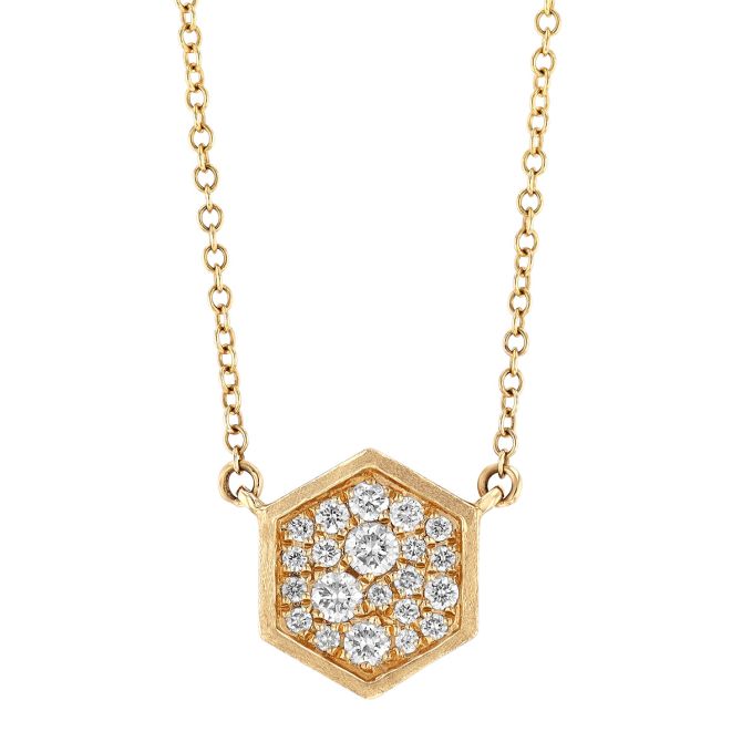 Diamond Pavé Hexagon Pendant in Yellow Gold, 18"
