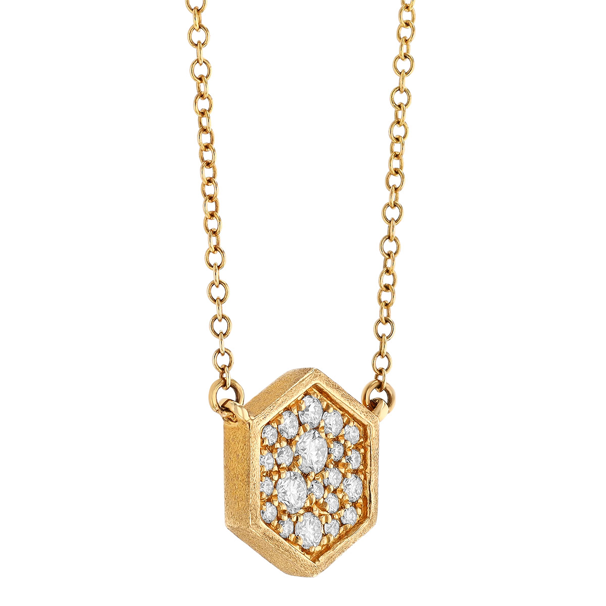 Diamond Pavé Hexagon Pendant in Yellow Gold, 18
