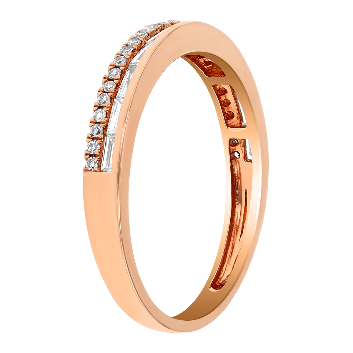 Round & Baguette Diamond 2 Row Ring in Rose Gold