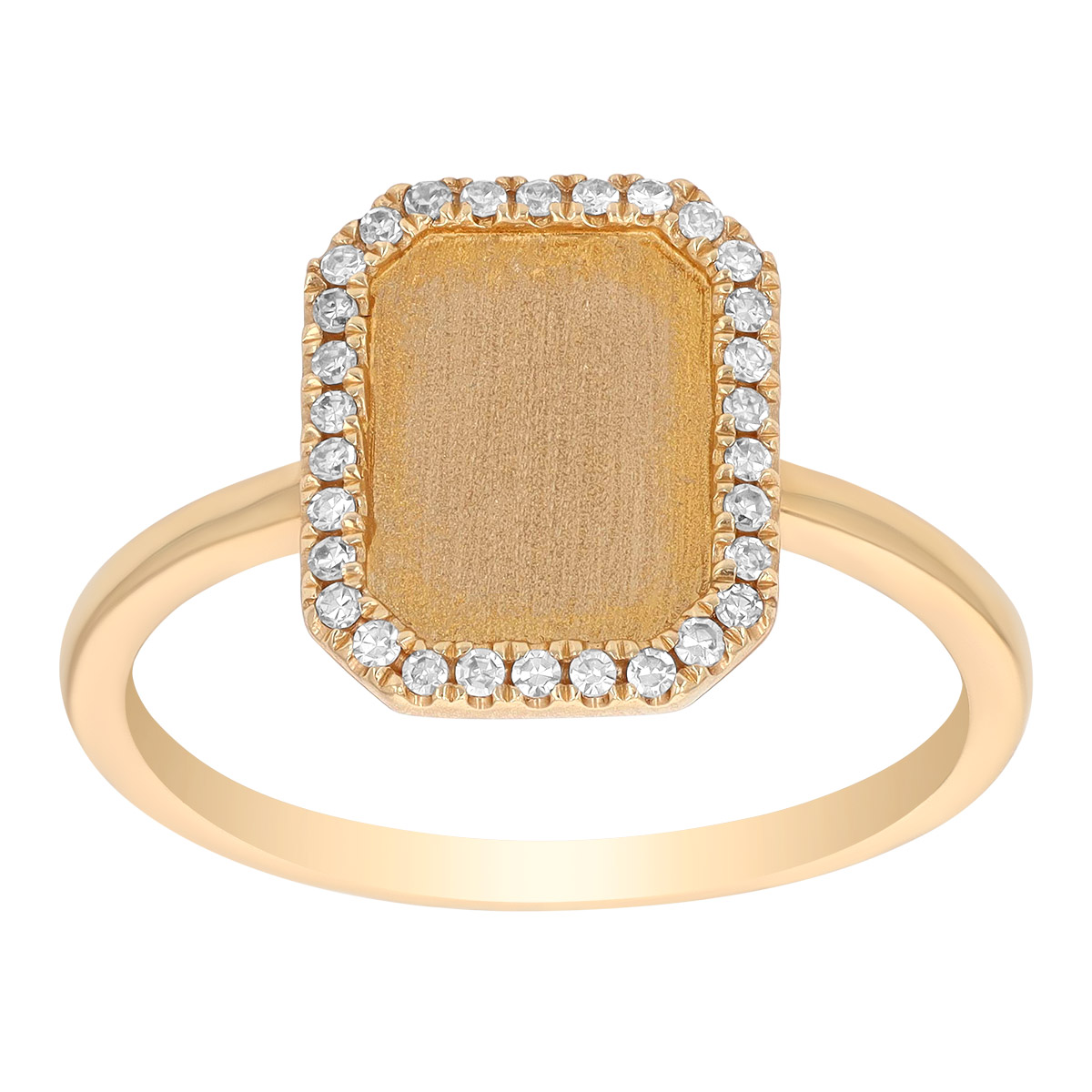 Satin Yellow Gold Rectangle with Diamond Halo Ring