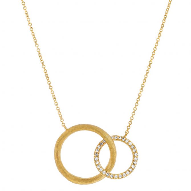 Marika Diamond & Matte Yellow Gold Interlocking Circle Pendant, 18"