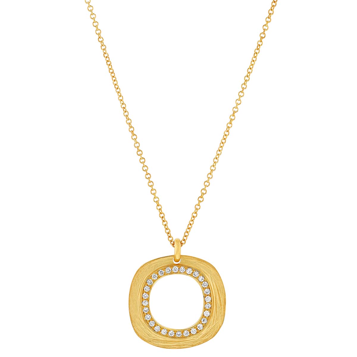 Marika Diamond & Matte Yellow Gold Rounded Square Pendant, 18