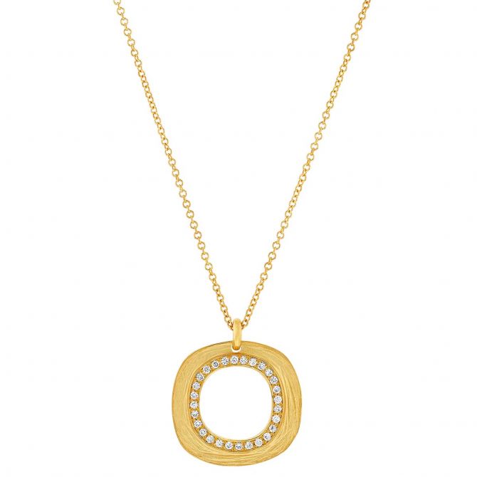 Marika Diamond & Matte Yellow Gold Rounded Square Pendant, 18"