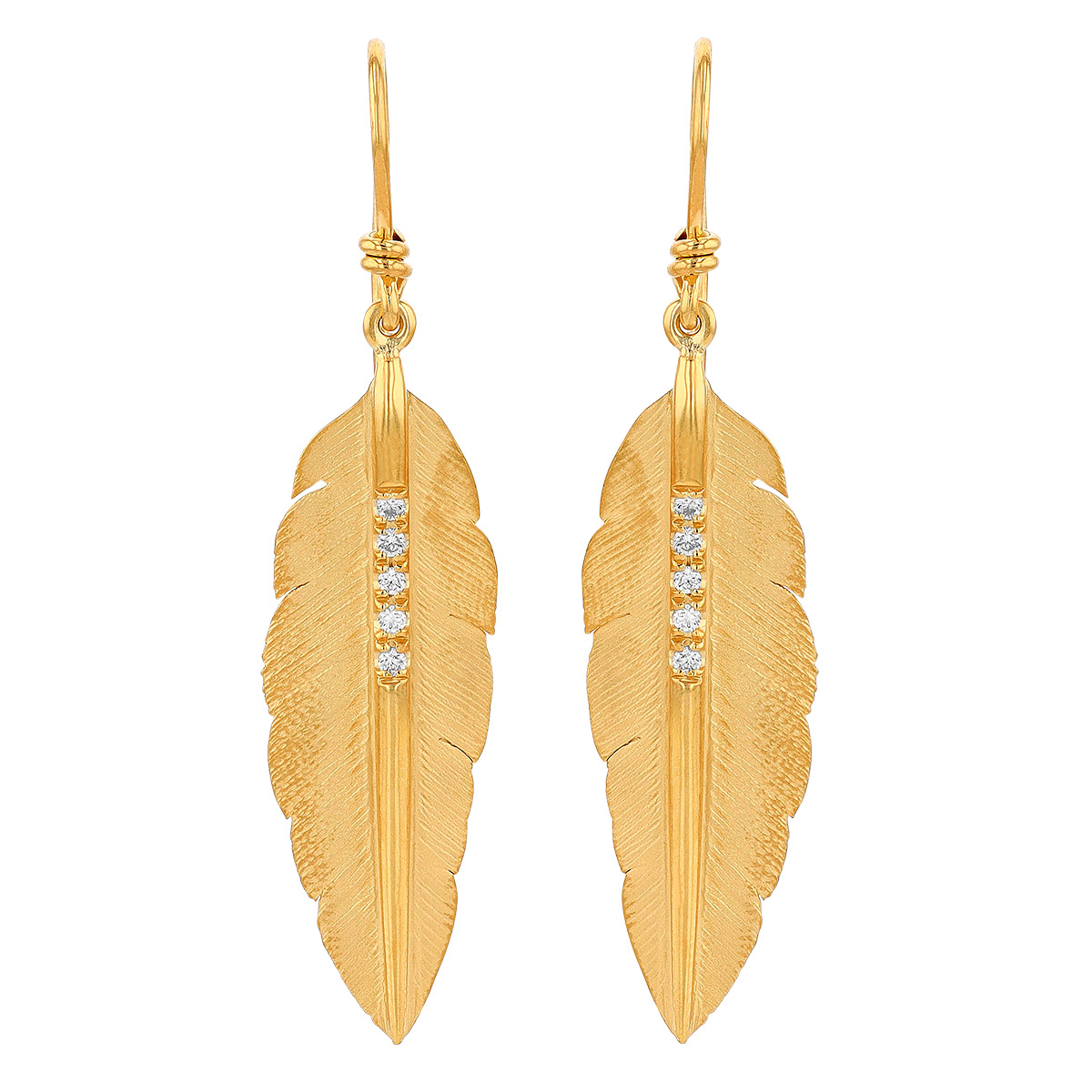 Marika Diamond Feather Earrings in Yellow Gold