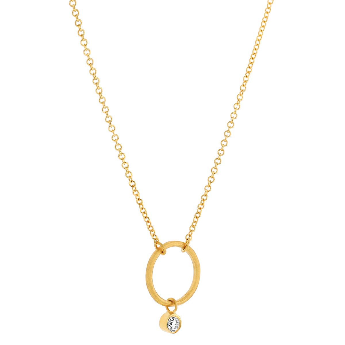 Marika Open Circle Pendant with Drop Bezel Set Diamond in Matte Yellow Gold, 18