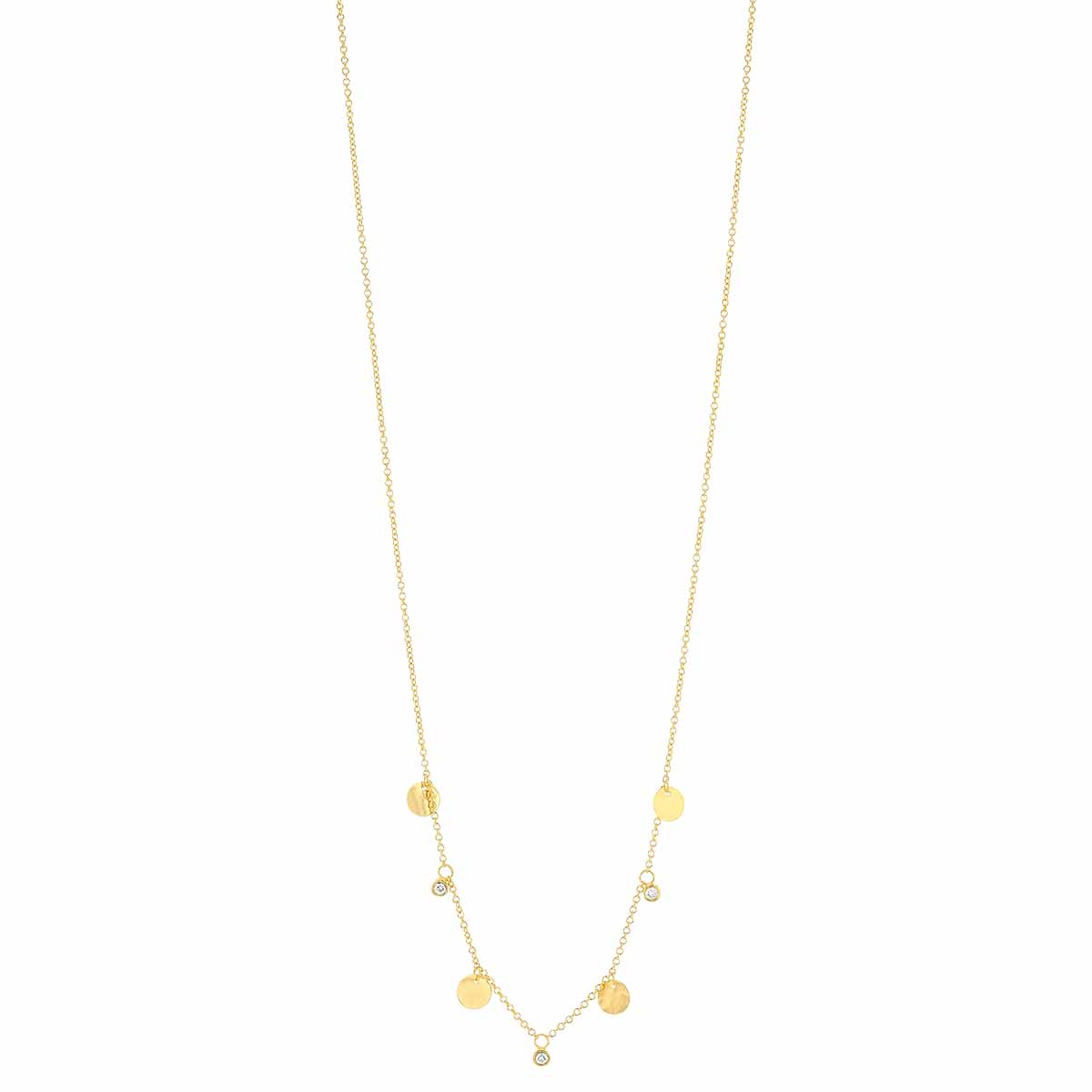 Marika Diamond & Hammered Yellow Gold Disc Station Necklace, 18