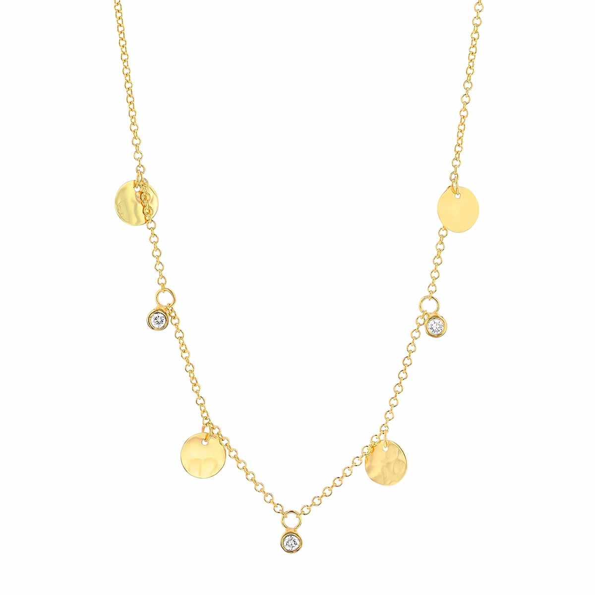Marika Diamond & Hammered Yellow Gold Disc Station Necklace, 18