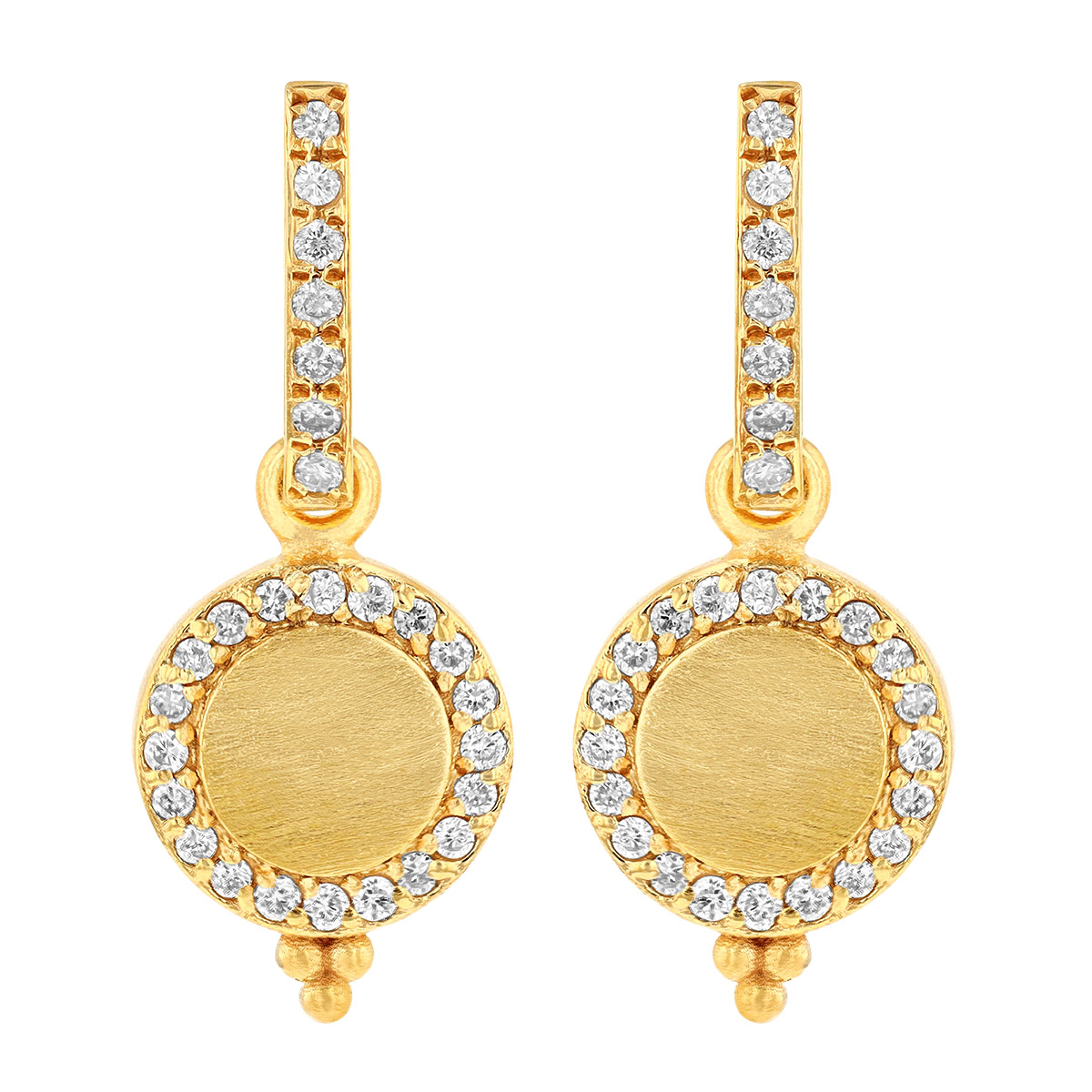 Marika Diamond Halo Circle Dangle Earrings in Yellow Gold