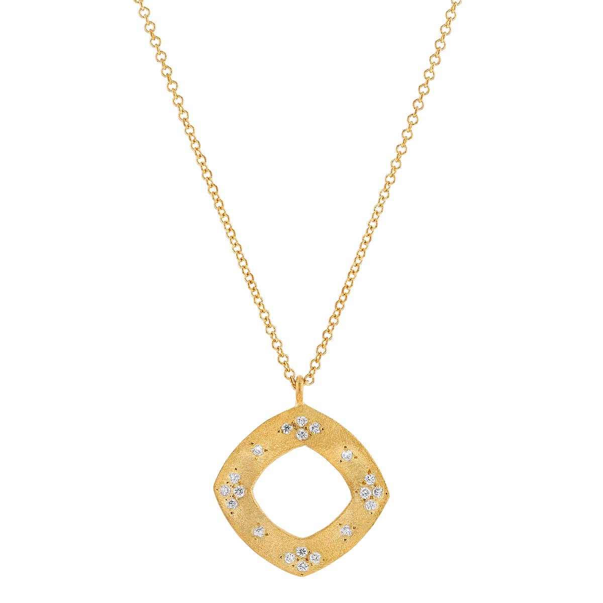 Marika Diamond Scatter Rounded Square Pendant in Matte Yellow Gold, 18