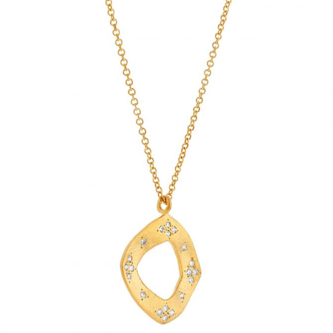 Marika Diamond Scatter Rounded Square Pendant in Matte Yellow Gold, 18"