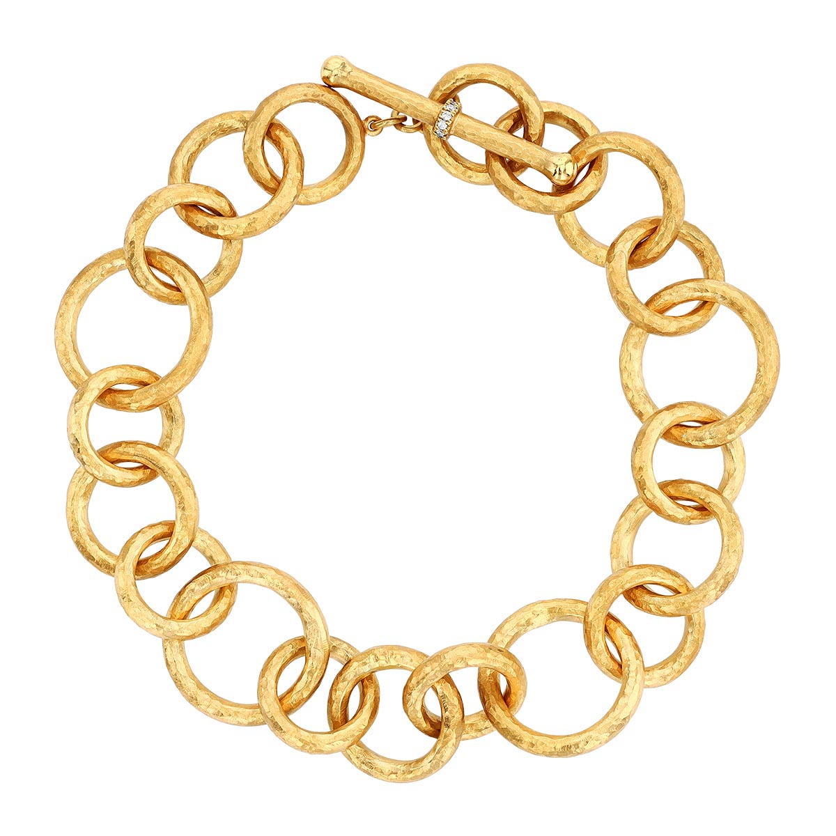 Marika Yellow Gold Alternating Size Round Link Bracelet with Diamond ...