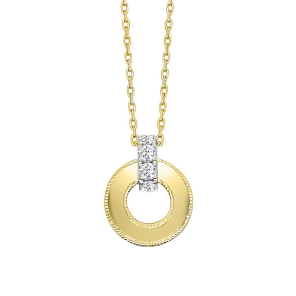 Frederic Sage Milgrain Open Circle & Diamond Bail Pendant in Yellow & White Gold, 18"