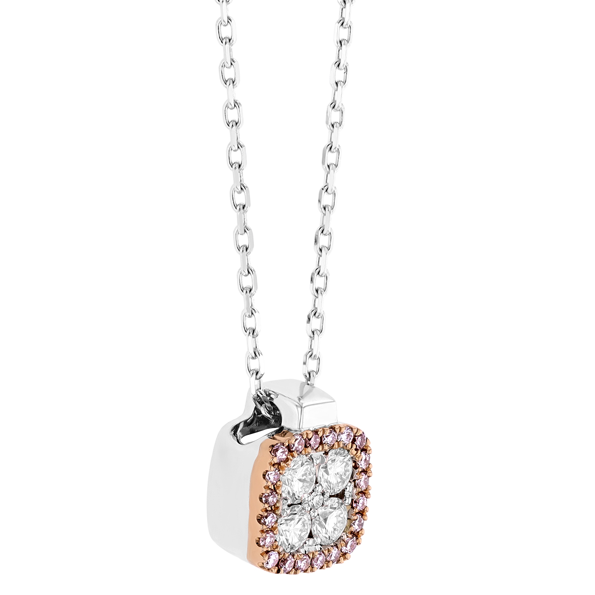 Frederic Sage Pink & White Diamond Square Pendant in White & Rose Gold, 18