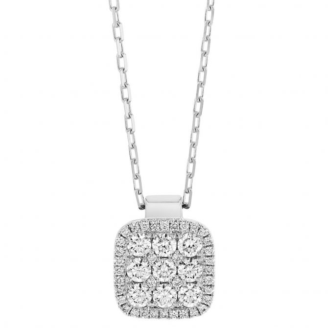 Frederic Sage Diamond Cushion Shaped Cluster Pendant in White Gold, 18"
