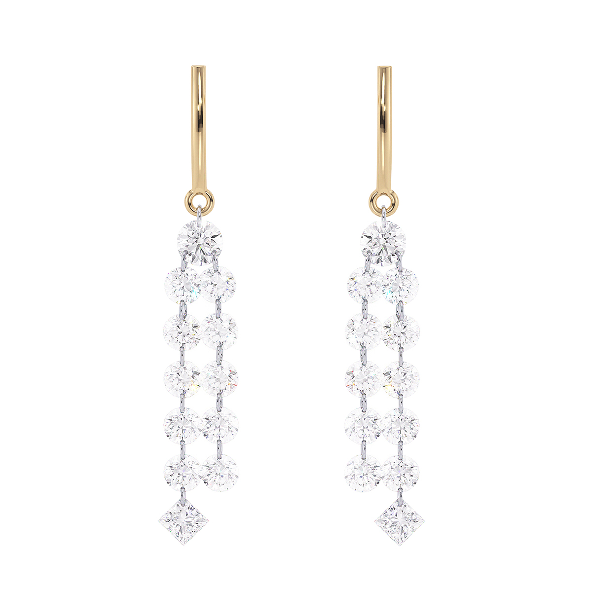 Aresa Mixed Shape Diamond Double Drop Dangle Earrings in Yellow Gold