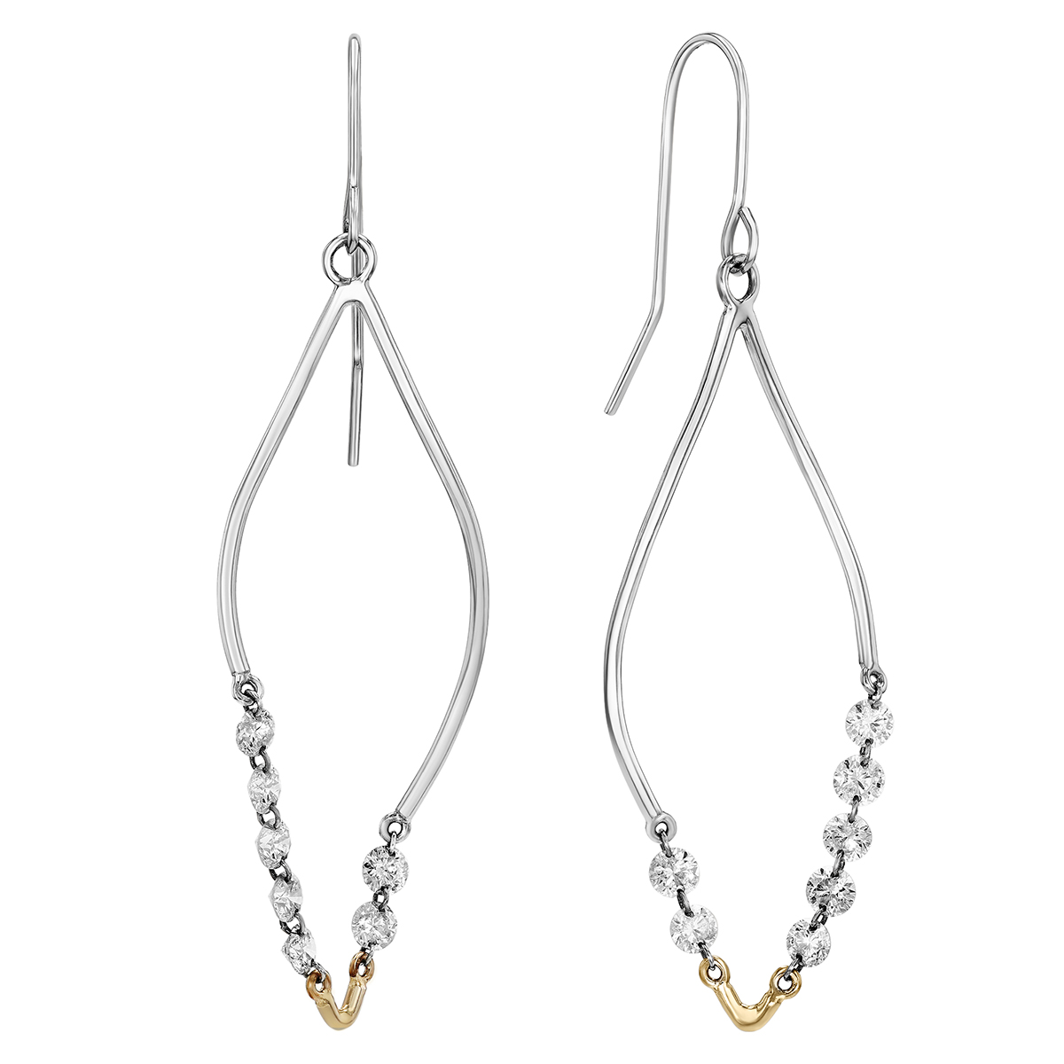 Aresa Nevelson Diamond Open Dangle Earrings in White & Yellow Gold