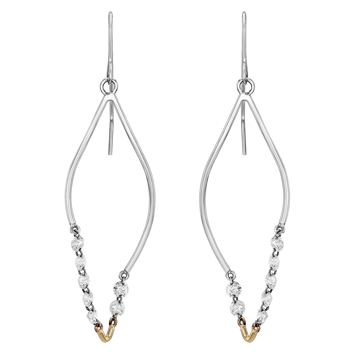 Aresa Nevelson Diamond Open Dangle Earrings in White & Yellow Gold