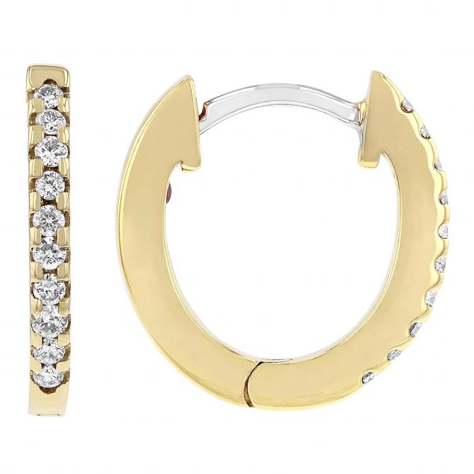 Small Diamond Huggie Hoop Earrings in Yellow Gold, 0.09 cttw