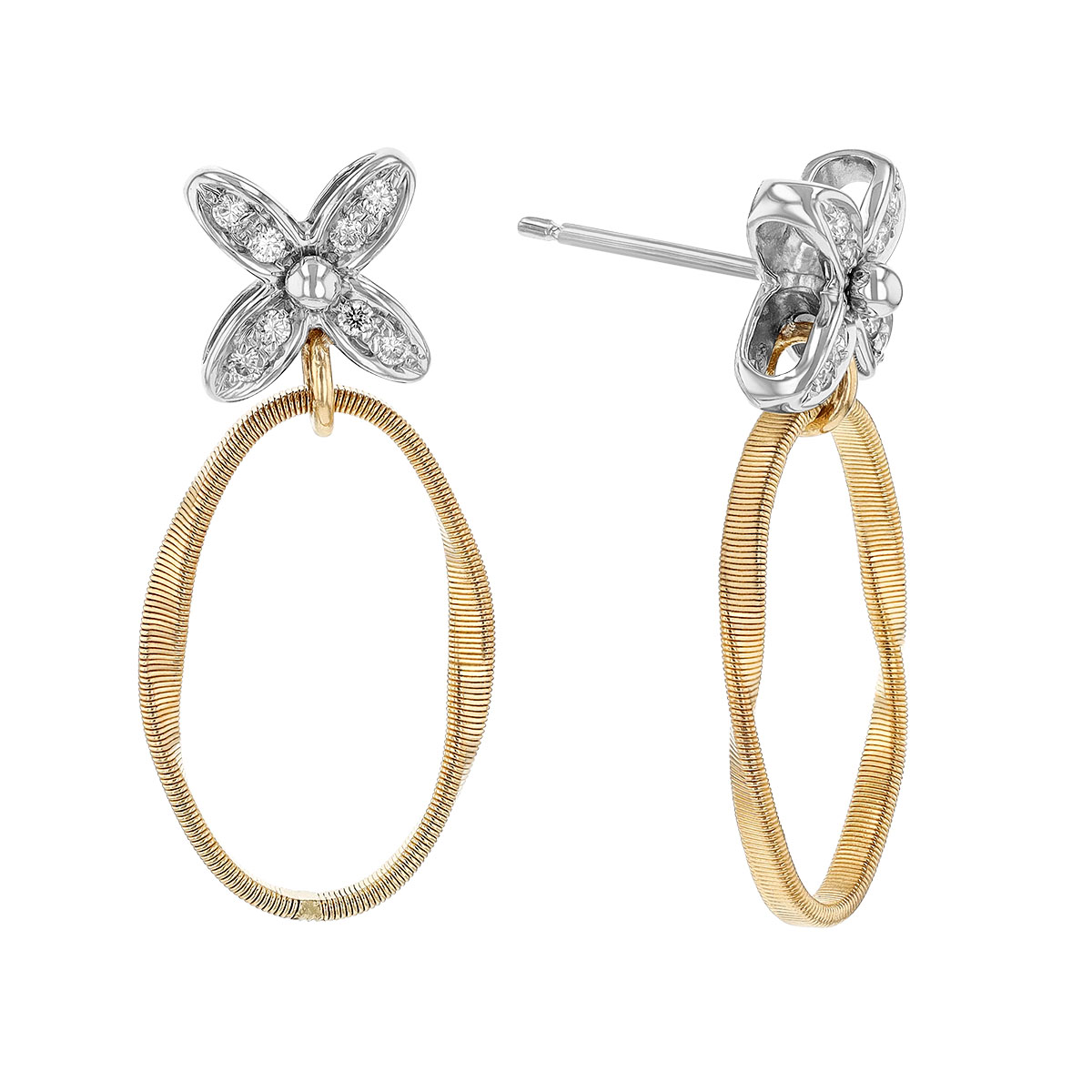 Marco Bicego Marrakech Onde Diamond Flower Drop Earrings in White & Yellow Gold