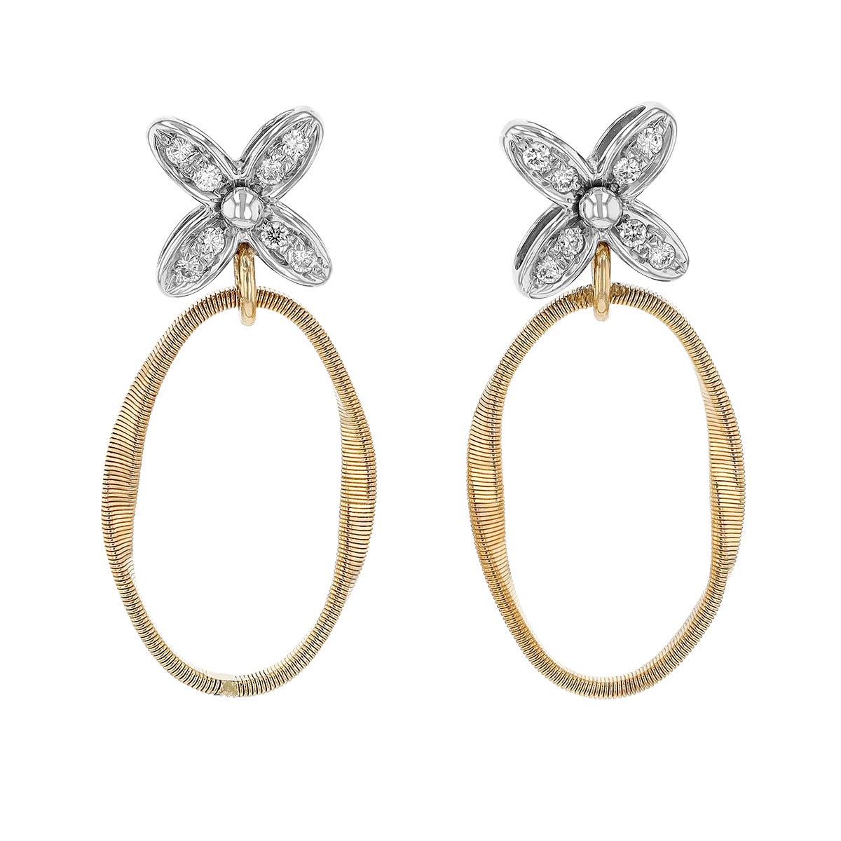 Marco Bicego Marrakech Onde Diamond Flower Drop Earrings in White & Yellow Gold