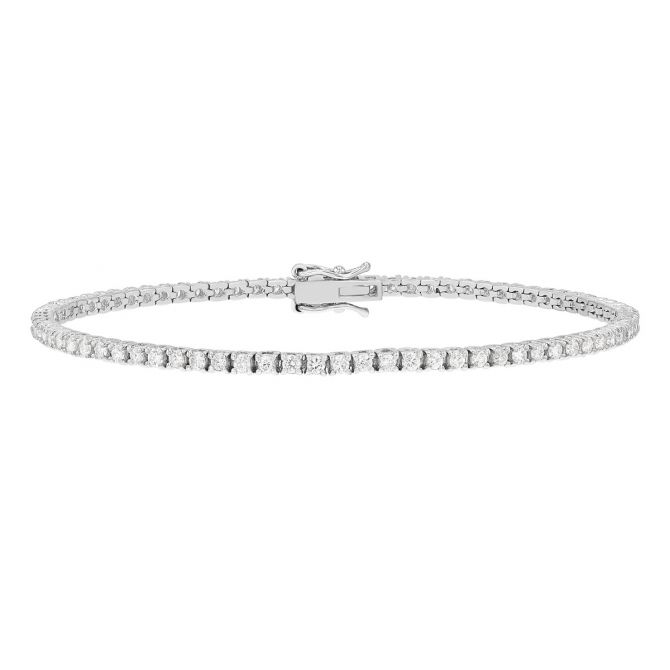 Round Diamond 4 Prong Tennis Bracelet in White Gold, 7", 1.60 cttw